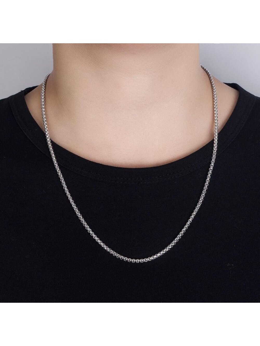 925 Sterling Silver Square Rolo Link Choker Necklace for Men & Women - 18" to 28 - Picture 2 of 9
